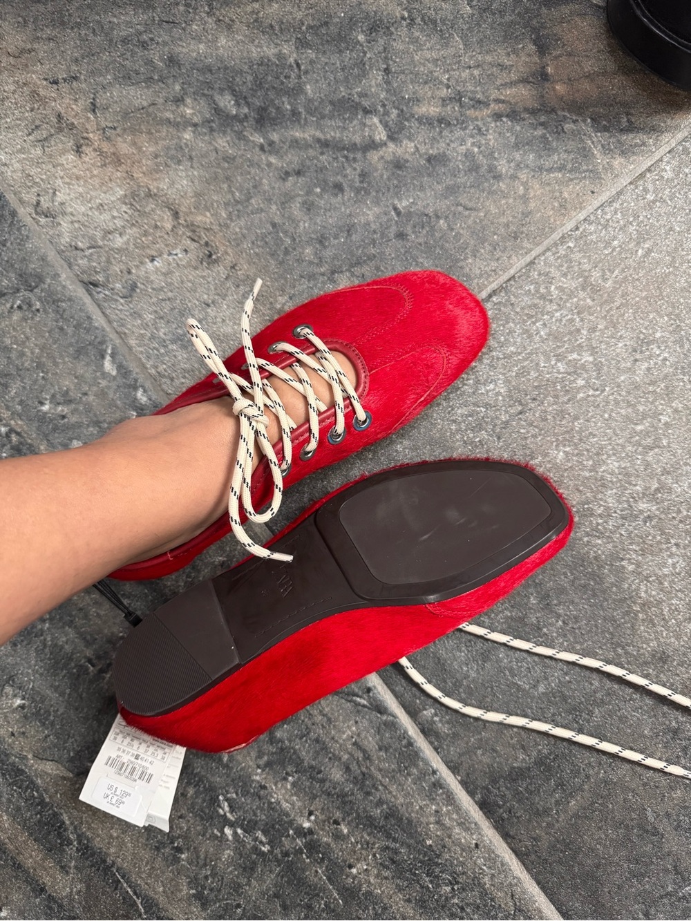 ZARA Leather Red Women's Lace-Up Flats